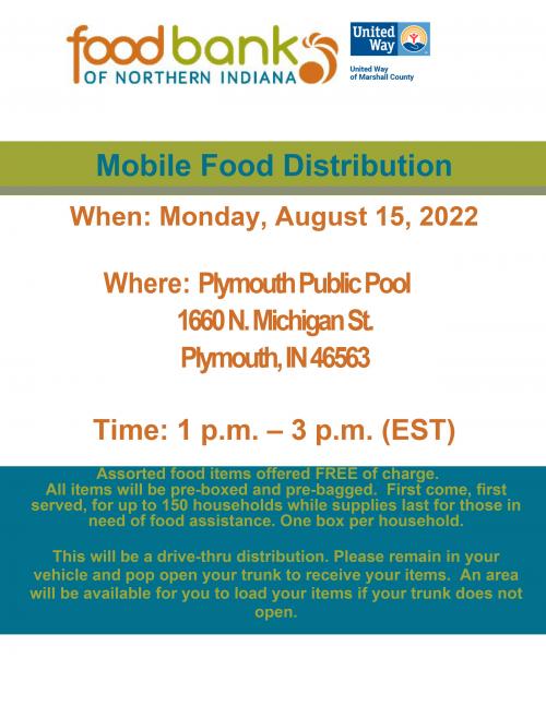 Plymouth Pool Mobile Food Distribution August 15 1-3pm