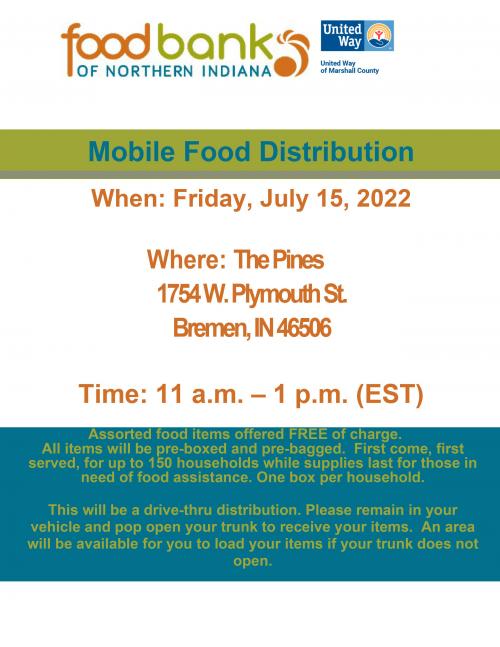 Food Distribution July 15 11am The Pines Bremen